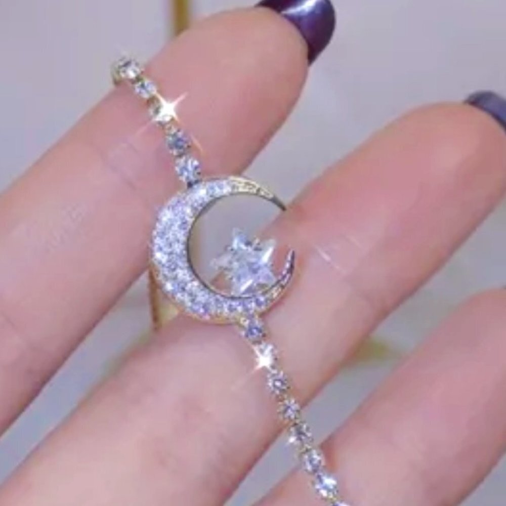Moon Stars Cubic Zirconia Gold Fashion Bracelet 6$